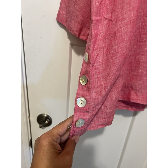Tahari Women's Heather Pink 100% Linen 3/4 Sleeve Tunic Top Plus Size 3X Resort - Picture 4 of 5